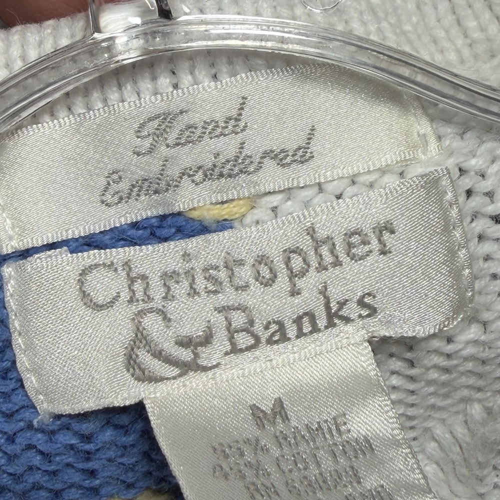 Christopher & Banks Cardigan Sweater Womens M Blue White Cloud Hand Embroidered - Picture 3 of 16